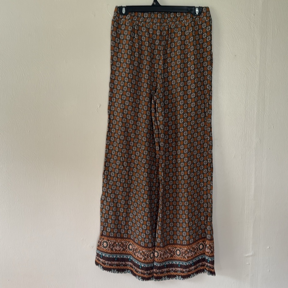 NWOT Cato horsebit Brown Patterned Wide-Leg Pants small - Picture 4 of 5